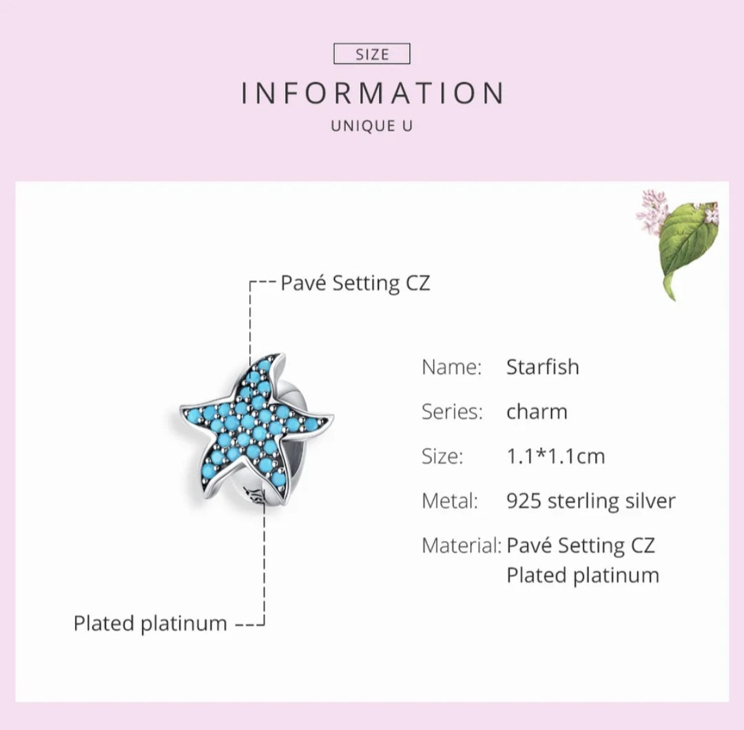 Blue Starfish Stopper Charm  Shopella   