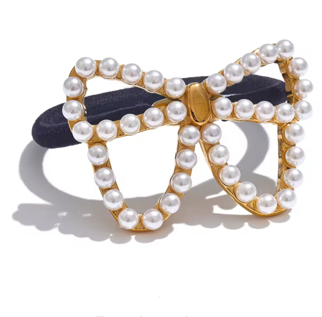 Gold Pearl Bow Hair Band Shopella