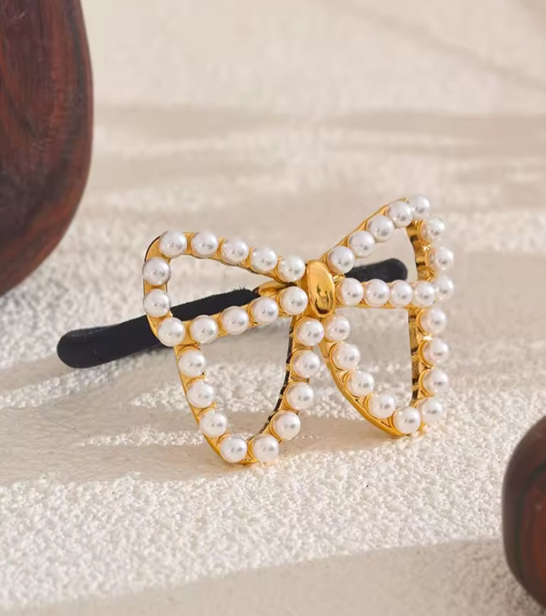 Gold Pearl Bow Hair Band Shopella