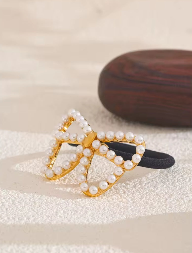 Gold Pearl Bow Hair Band Shopella