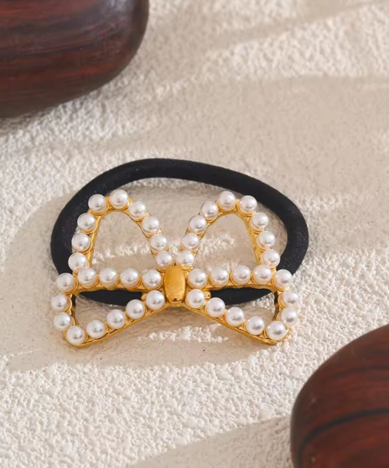 Gold Pearl Bow Hair Band Shopella