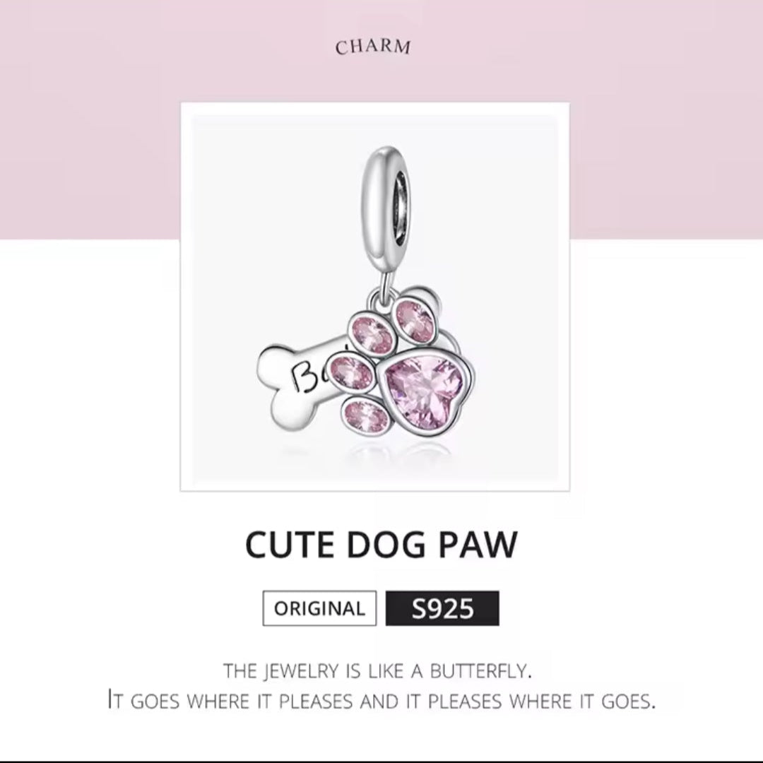 Cute Dog Paw silver Charms Shopella