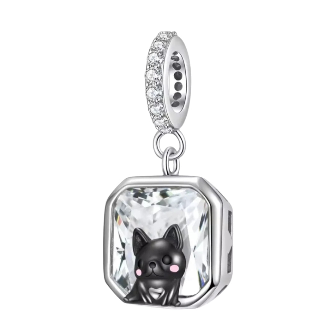 Diamond Cat Dangle Charm silver Charms Shopella