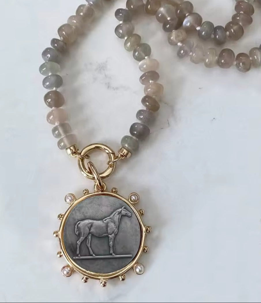 Grey Bead Fashion Horse Necklace necklace Shopella