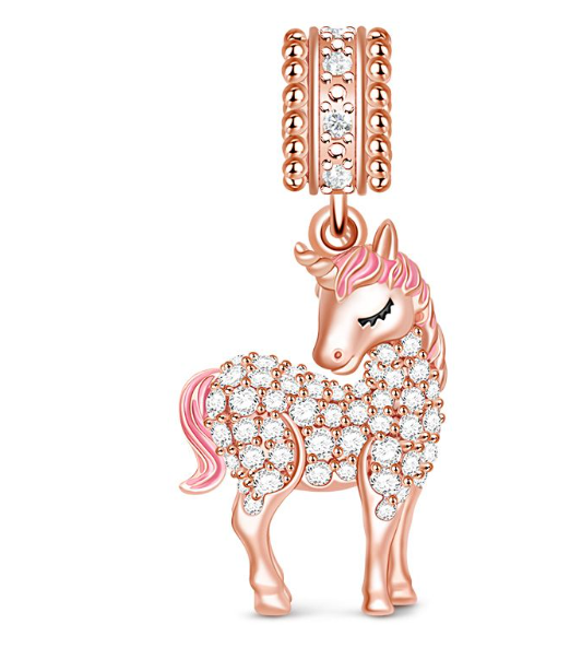 Pink Rose Gold Unicorn Dangle Charm 925 Sterling Silver Shopella