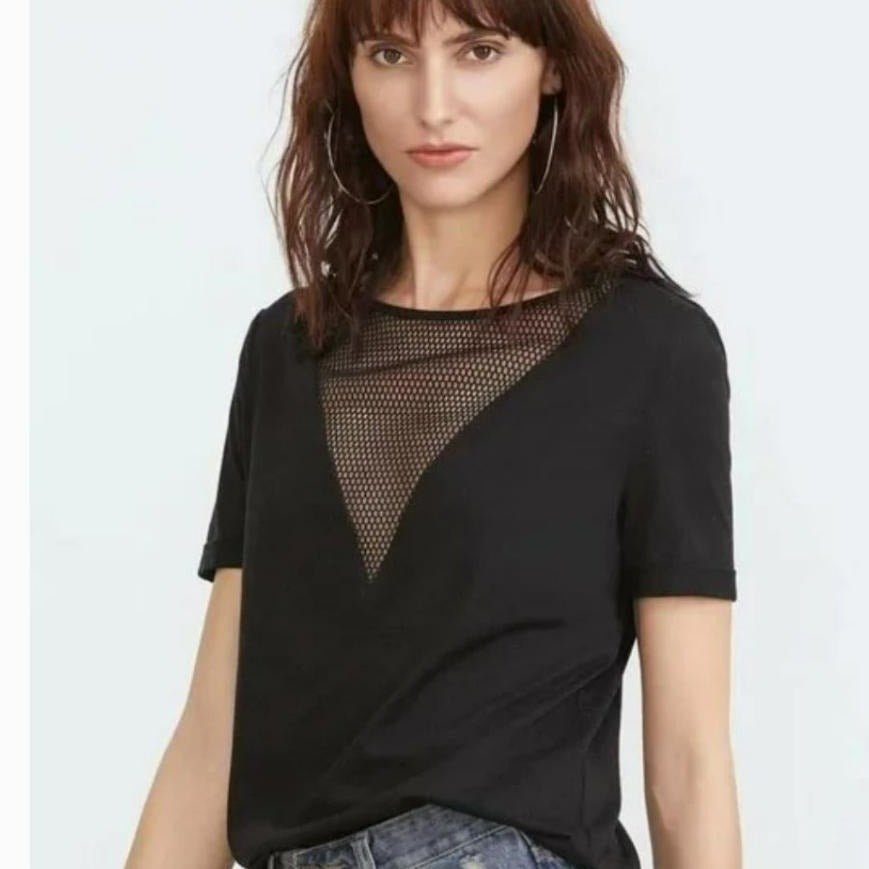 Black Mesh T-Shirt tops Shopella