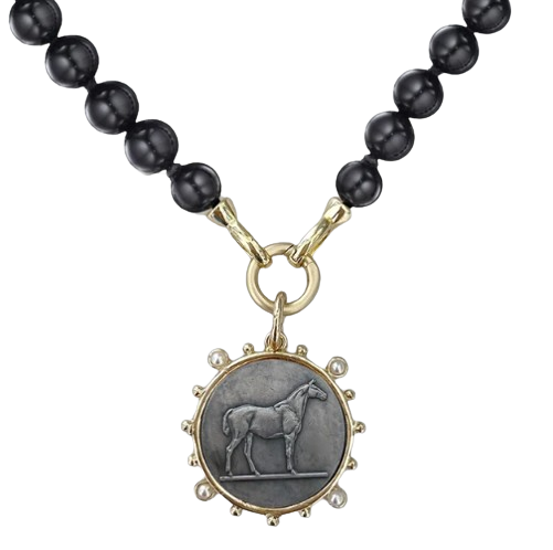 Black Beads with Horse Emblem necklace Shopella