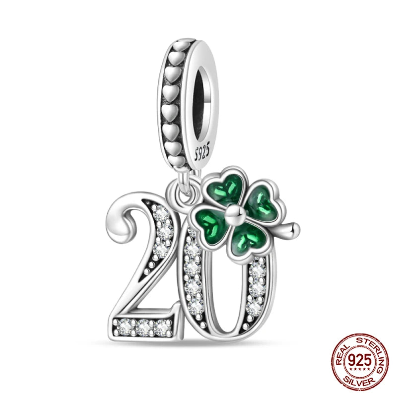 Sterling Silver Four Leaf Clover Lucky Numbers Charms Shopella PAC1111-20  