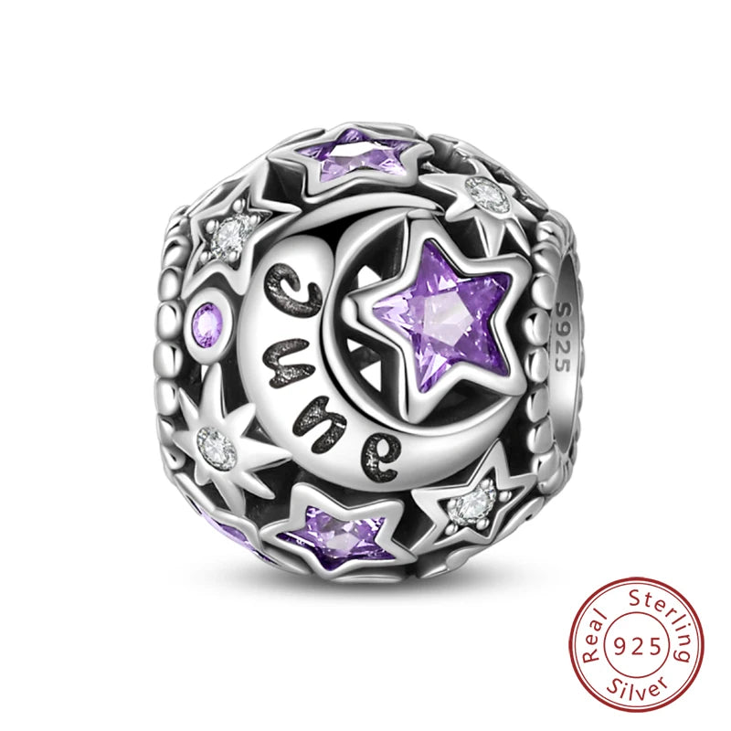 925 Sterling Silver January to December Star Moon Birthstone silver charms Shopella PAC1360-6