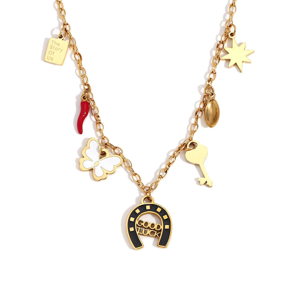 Trendy Enamel Charm Necklace! necklaces Dropshipman Gold 40cm