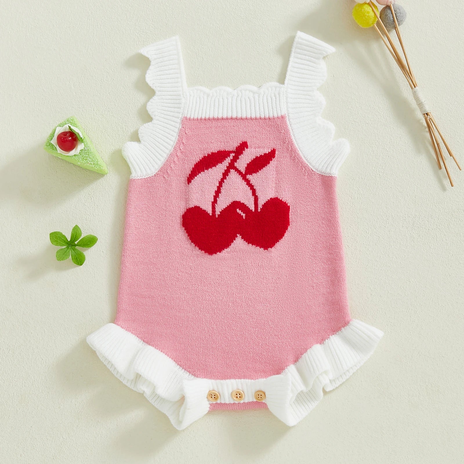 Cherry Blossom Ruffle Romper – Baby Girl's Spring Knitwear babywear Shopella