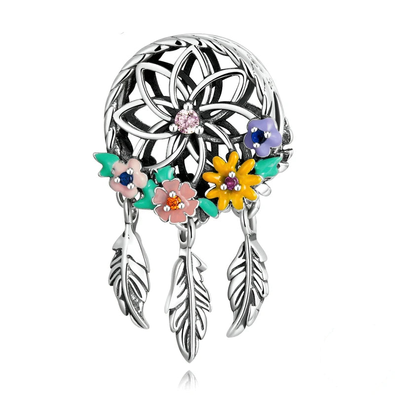 925 Sterling Silver Garland Dreamcatcher Flower Charm Charms & pendants Shopella