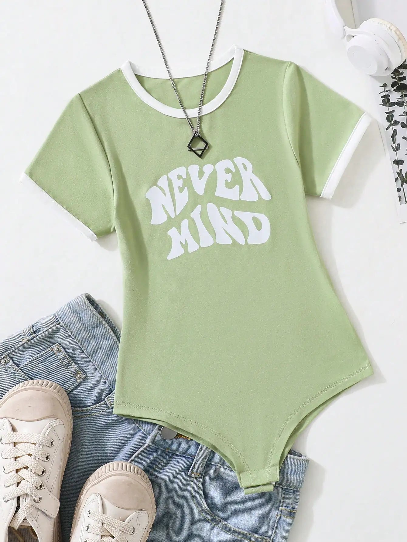 "Nevermind Girl’s Bodysuit Top – Casual Chic kids clothing Shopella green 12Y