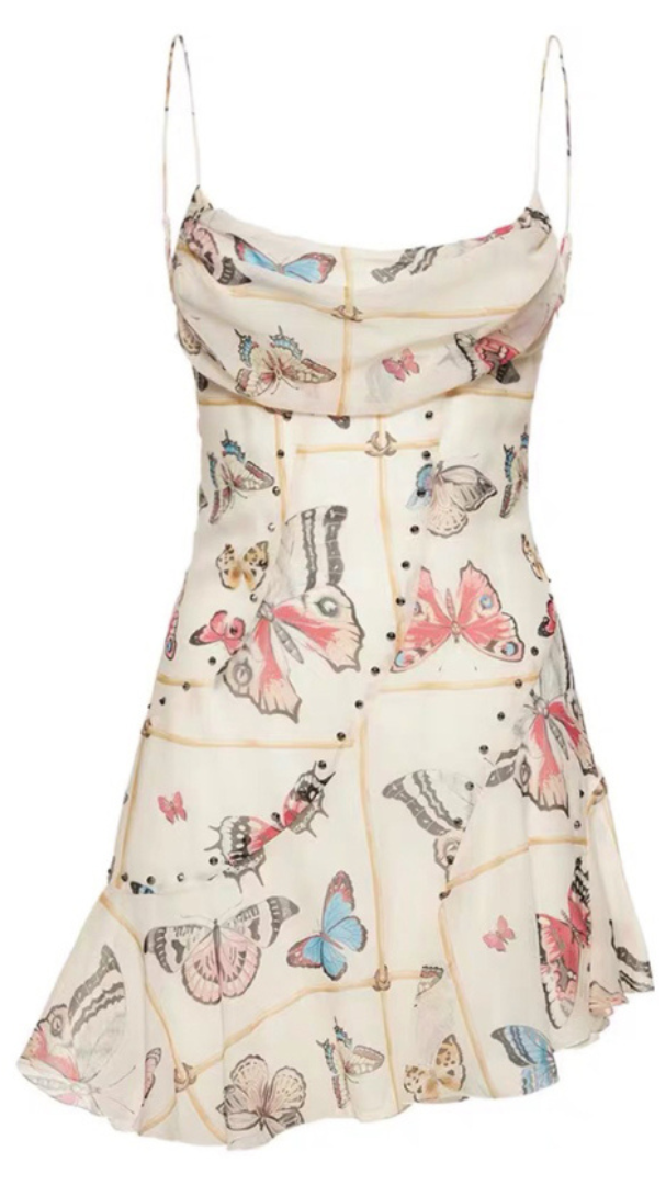 New French Style Pure Desire Butterfly Print Backless Dress dresses kakaclo   