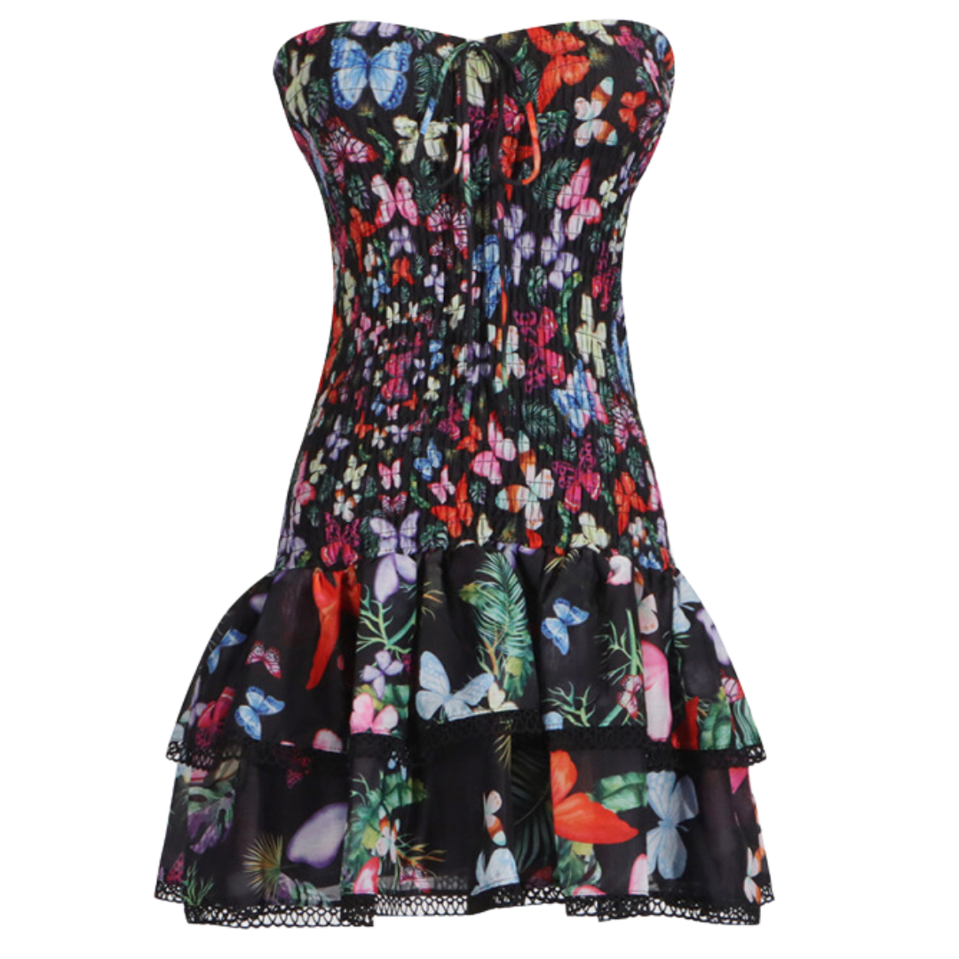 New tube top design ultra short ruffle floral dress dresses kakaclo   