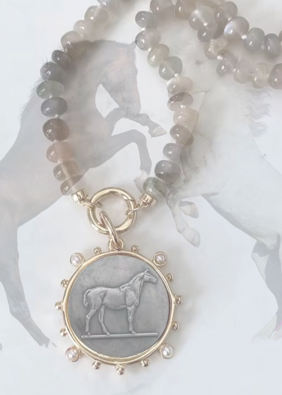 Grey Bead Fashion Horse Necklace necklace Shopella