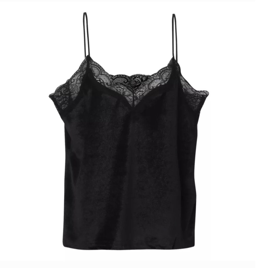 Black velvet Singlet Top With Lace clothing Shopella