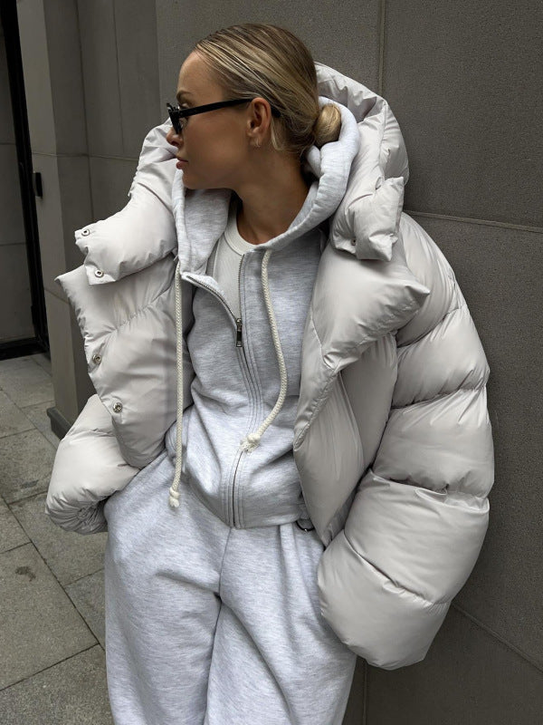 Women's Fashion Quilted Puffy Polyester Coat kakaclo Misty grey S