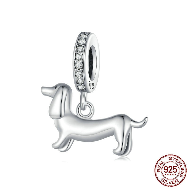 S925 Sterling Silver Cute Sausage Dog Pendant charms & pendants Shopella SCC2561