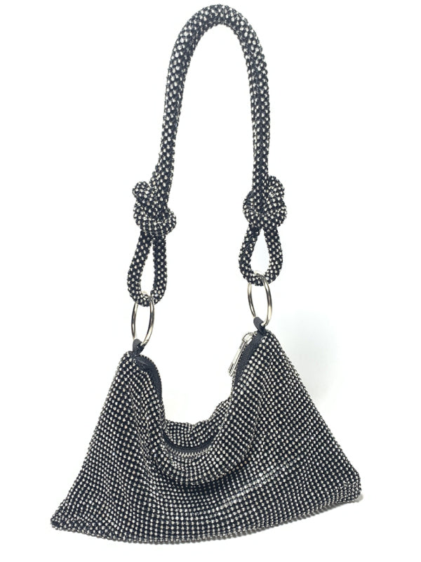 Knotted rhinestone pure handmade new diamond full diamond armpit bag  kakaclo Black F 