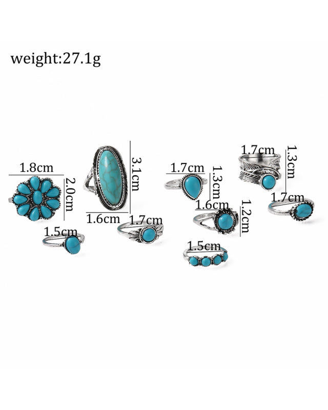 Bohemian Turquoise 9-piece Ring Set rings kakaclo