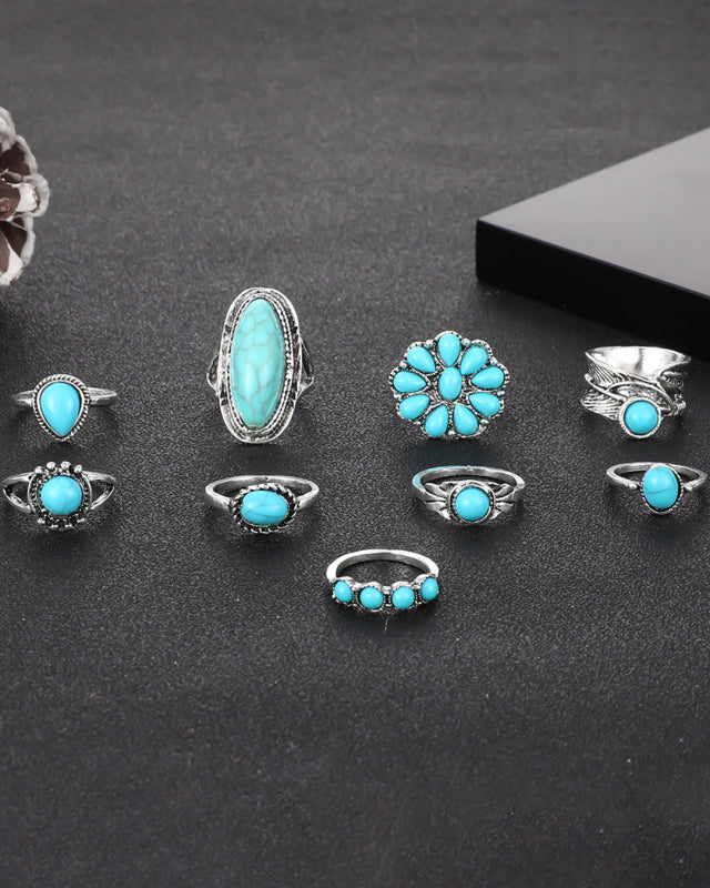 Bohemian Turquoise 9-piece Ring Set rings kakaclo