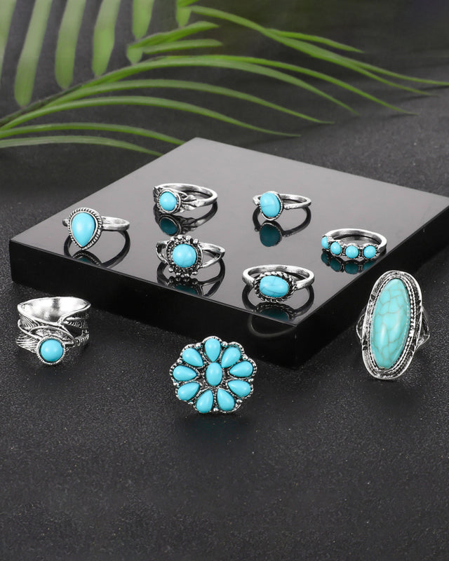 Bohemian Turquoise 9-piece Ring Set rings kakaclo