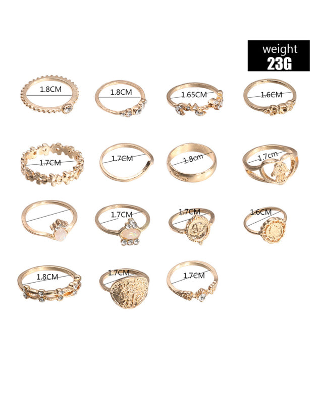 Retro 15-piece Ring Set rings kakaclo