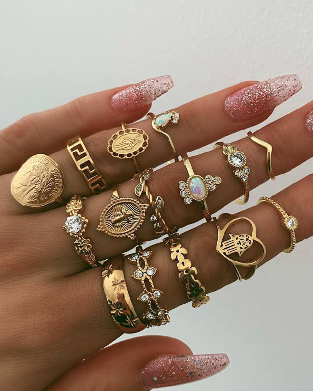 Retro 15-piece Ring Set rings kakaclo Golden F