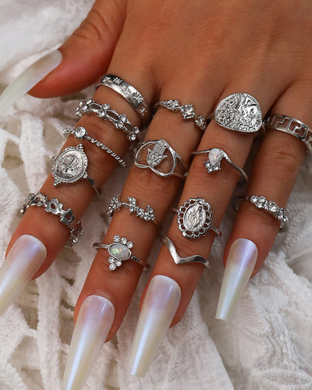 Retro 15-piece Ring Set rings kakaclo Silver F