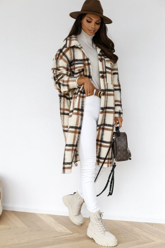 Spring and autumn new women's long-sleeved plaid print mid-length shirt coat kakaclo