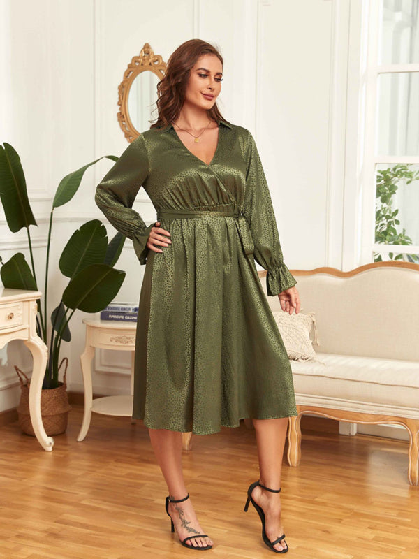 Women's Satin Jacquard Elegant Oversized Midi Dress kakaclo