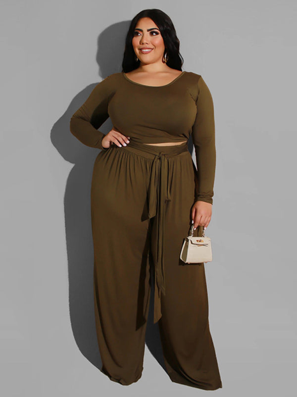 Plus Size Mega Casual Two-Piece Set  kakaclo Brown XL 