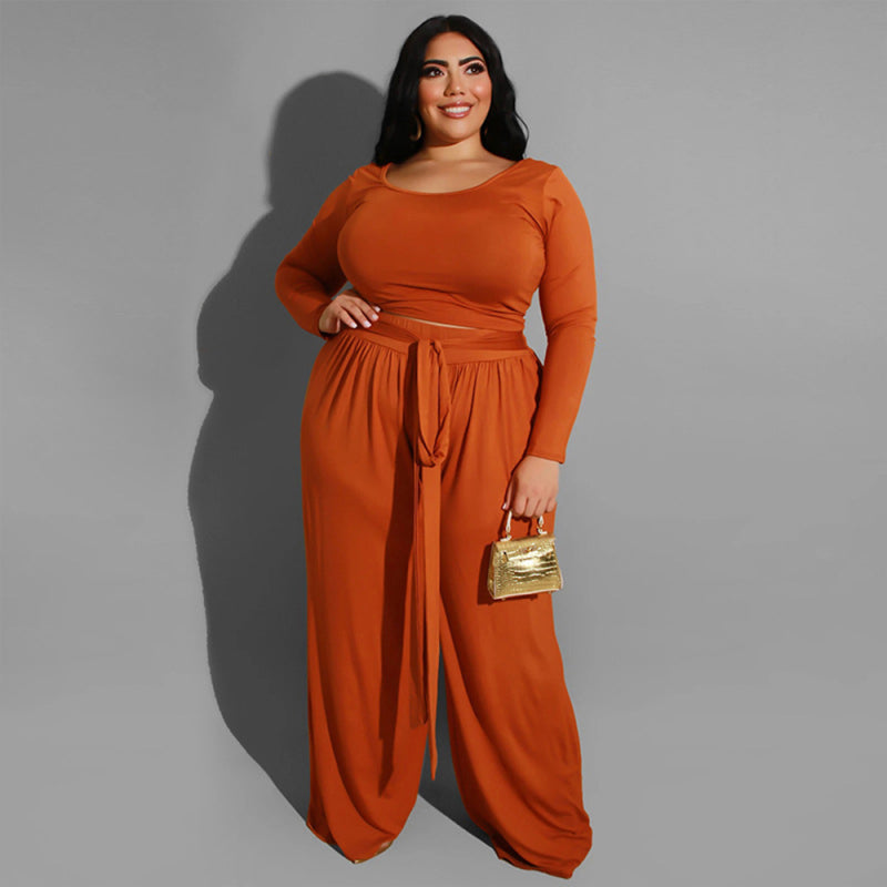 Plus Size Mega Casual Two-Piece Set  kakaclo Orange XL 