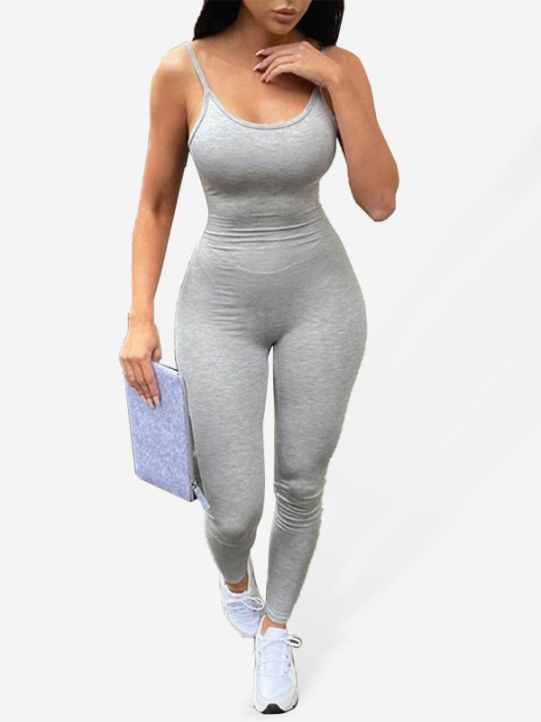 Women's New Fashion Solid Color Yoga Sports Jumpsuit kakaclo Grey S