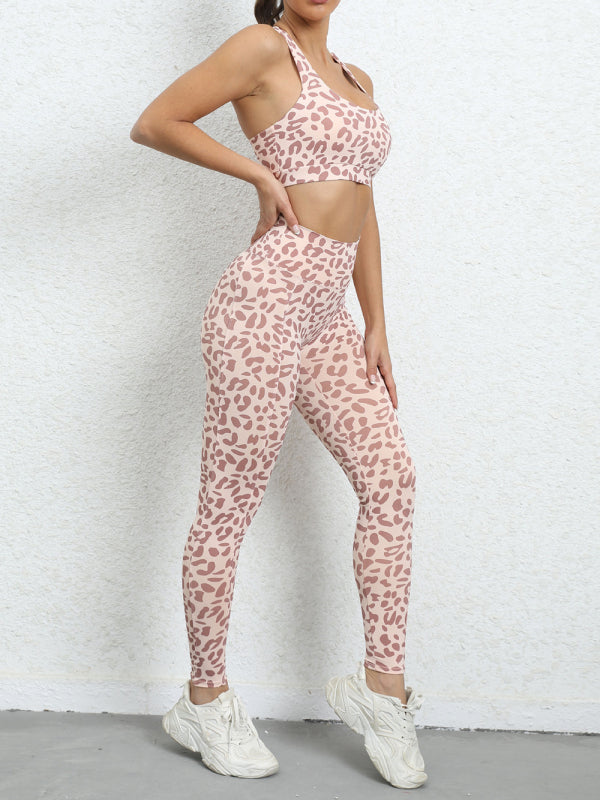 Leopard print beautiful back tight sports suit peach hip lifting high waist fitness clothes kakaclo