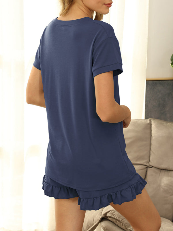 Women's Two-piece Casual Drawstring Shorts Short Sleeve Pajamas  kakaclo   