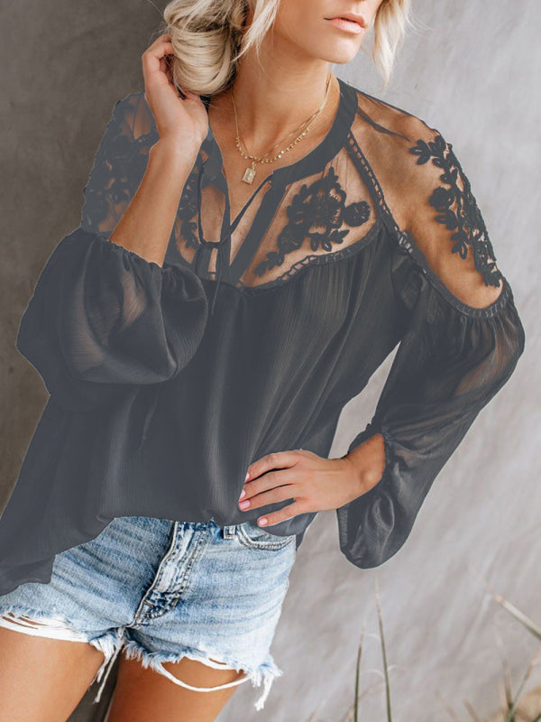 Sexy see-through V-neck lace shirt shirt  kakaclo   