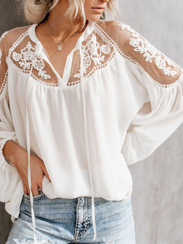 Sexy see-through V-neck lace shirt shirt  kakaclo   