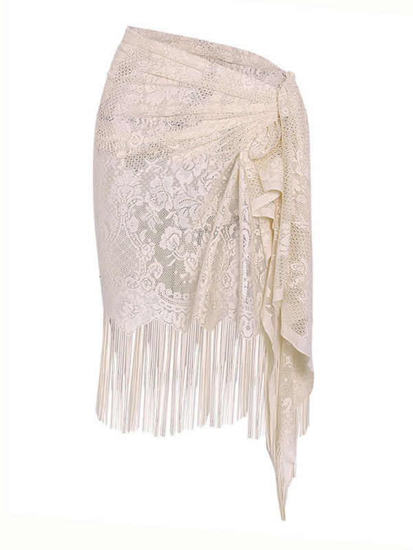 Women's hollow beach lace fringed blouse skirt  kakaclo   