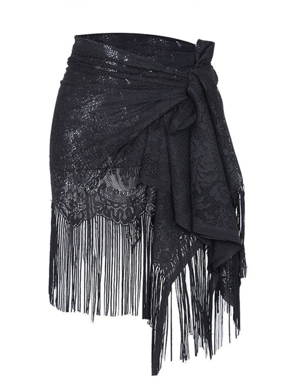 Women's hollow beach lace fringed blouse skirt  kakaclo   