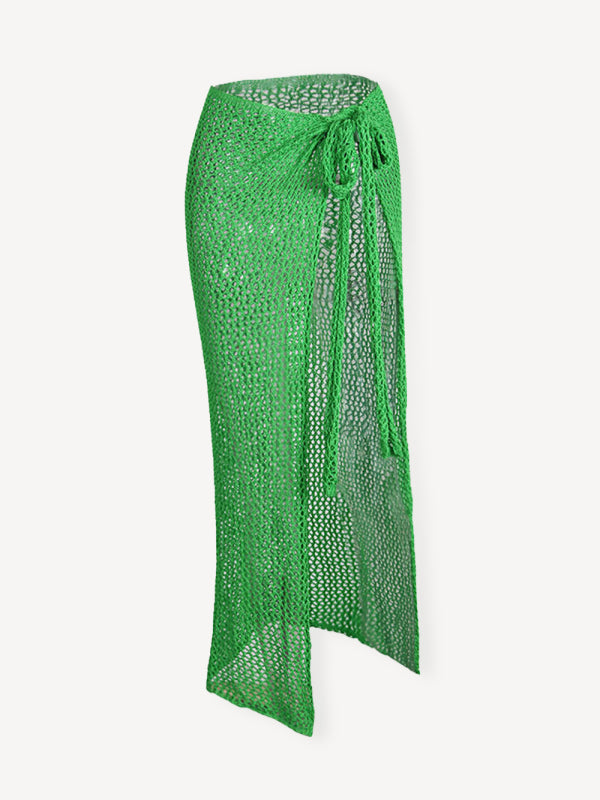 Women's hollow tie knitted floor mopping skirt  kakaclo Green S 