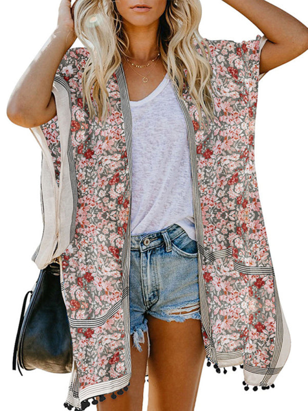 Women's Floral Print Kimono Beach Cover-Up  kakaclo Pattern F 