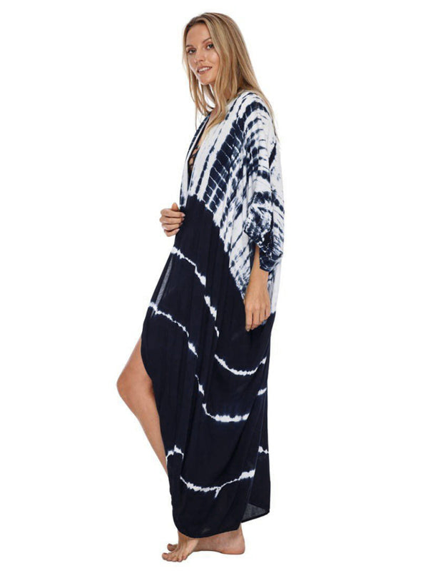 Beach Cover-Up Rayon Tie-Dye Graphic Print Sunscreen Cardigan  kakaclo   