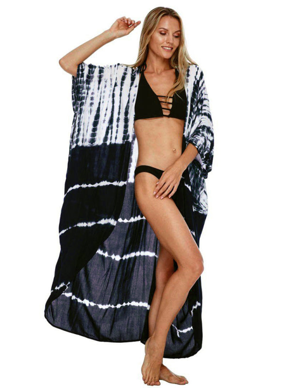 Beach Cover-Up Rayon Tie-Dye Graphic Print Sunscreen Cardigan  kakaclo   