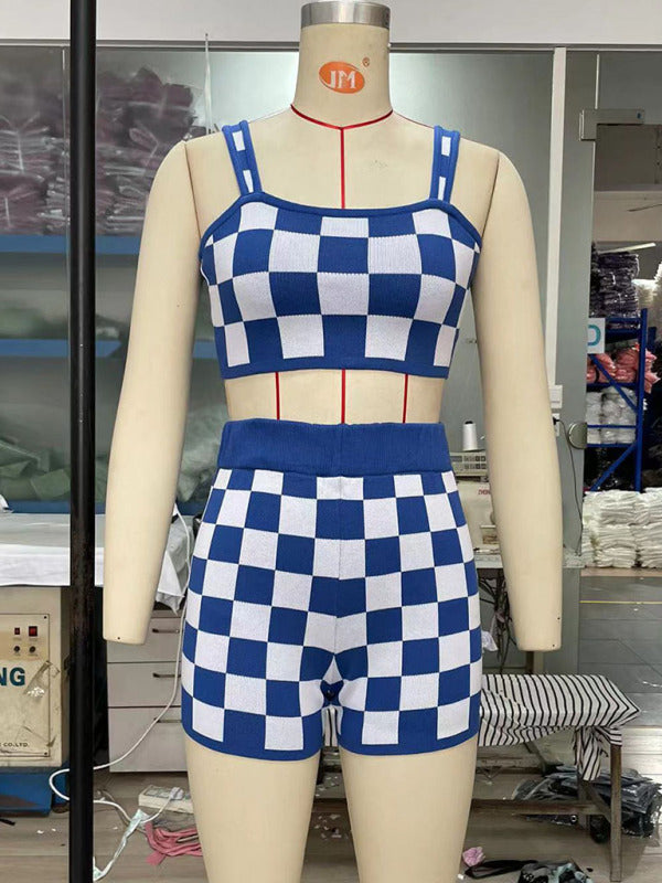 Women's Checkerboard Camisole two-Piece Set clothing kakaclo   