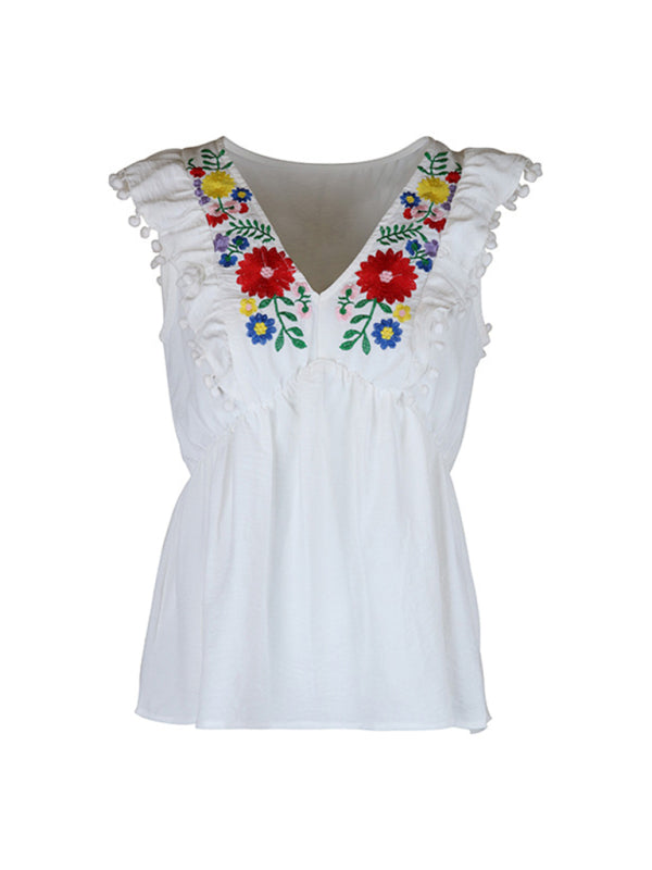 Women's Sleeveless Embroidered White Shirt  kakaclo   