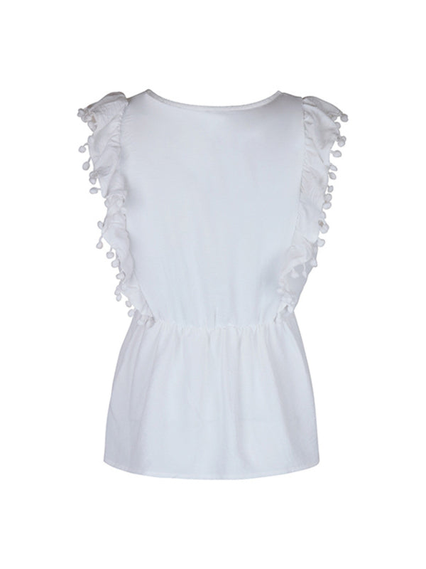 Women's Sleeveless Embroidered White Shirt  kakaclo   