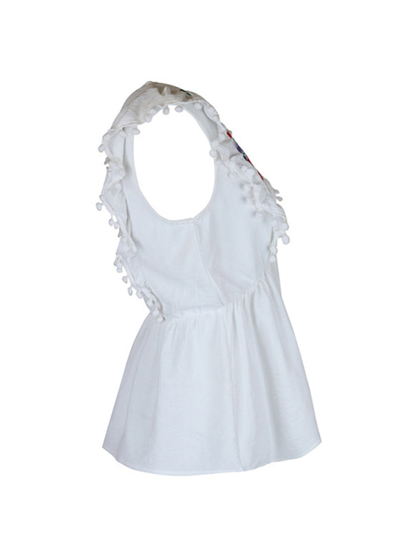 Women's Sleeveless Embroidered White Shirt  kakaclo   