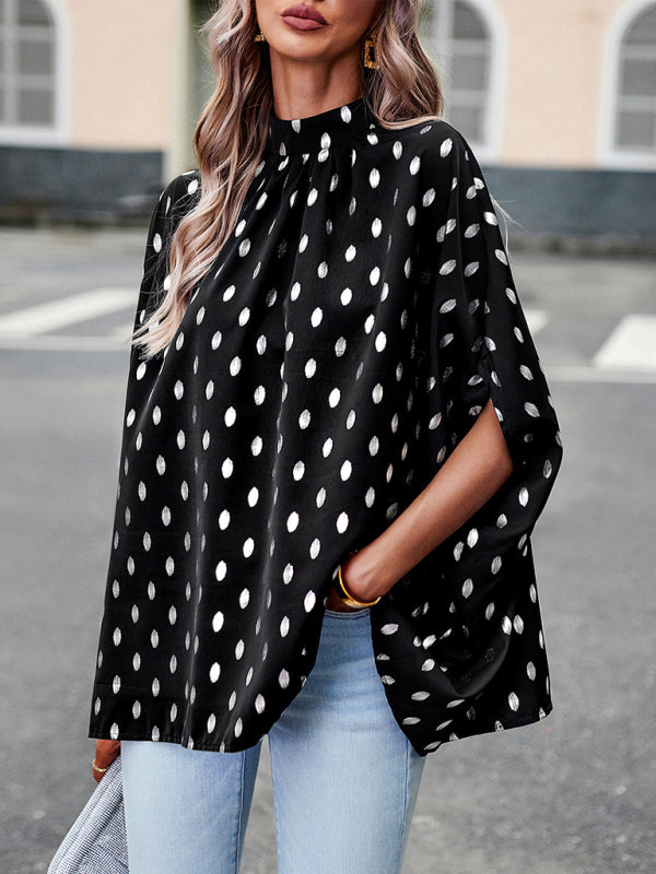 Golden polka dot temperament design sense long-sleeved blouse  kakaclo Black S 